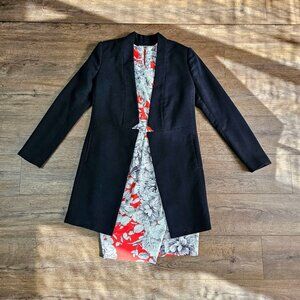 Forever 21 Collarless Long Coat Black Medium